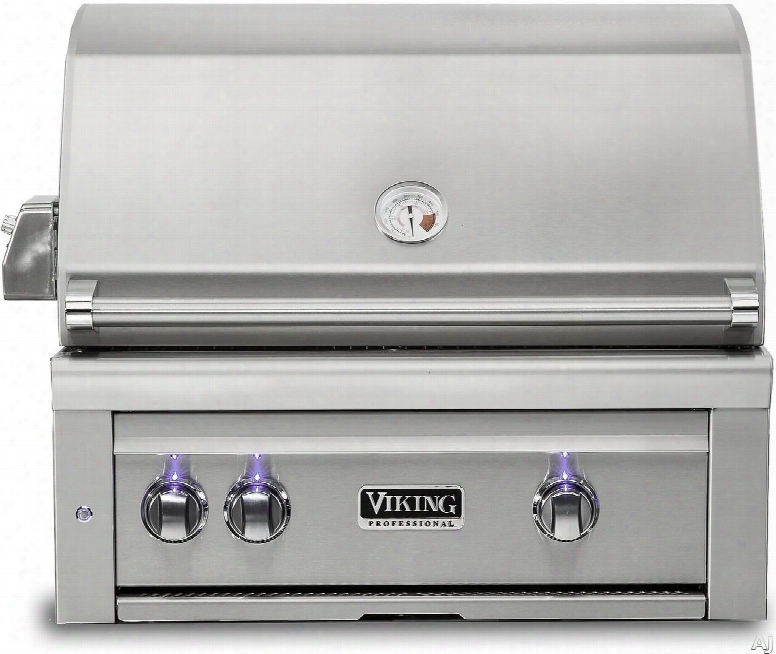 Viking Professional 5 Series Vqgi5300 30 Inch Built -in Grill With Prosear 2␞ Burner, Rotisserie, Blue Led Knobs, Halogen Grill Lights, Smoker Box, Temperature Gauge, Ceramic Briquettes And 840 Sq. In. Cooking Area