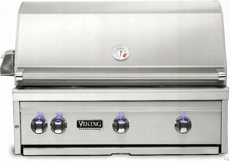 Viking Professional 5 Series Vqgi5360lss 36 Inch Built In Grill With Prosear Burner, Rotisserie, Smoker Box, Blue Led Knobs, Halogen Grill Lights, Ceramic Briquettes, Temperature Measure, 3 Burners And 935 Sq. In. Cooking Area: Liquid Propane