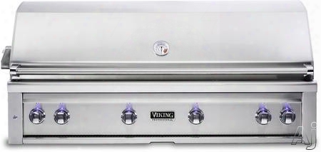 Viking Professiona L 5 Series Vqgi5540lss 54 Inch Built-in Grill With Prosear Burner, Rotisserie, Smoker Box, Blue Led Knobs, Halogen Grill Lights, Ceramic Briquettes, Temperature Gauge And 1,200 Sq. In. Cooking Area: Liquid Propane