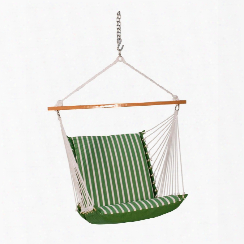 1500s190186 26" Sunbrella Soft Comfort Hanging Chair With Shore Emerald Stripe/volt Emerald Solid