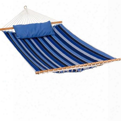 2799w192181sp 13 Foot Reversible Sunbrella Quilted Hammock With Matching Pillow And Milano Cobalt Stripe/canvas Capri Solid
