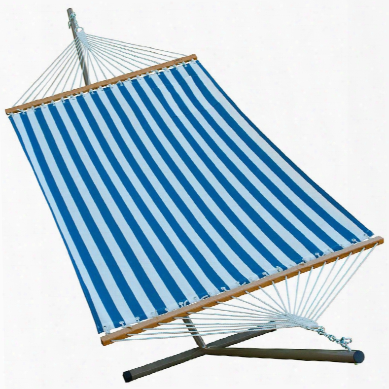 6290w88b Single Fabric Hammock And Frame Combination With Steel And Polyester In Blue And White