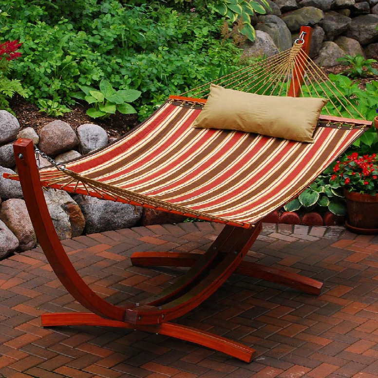 6710160sp 12 Foot Wooden Arc Frame With Quilted Hammock And Matching Pillow In Brown