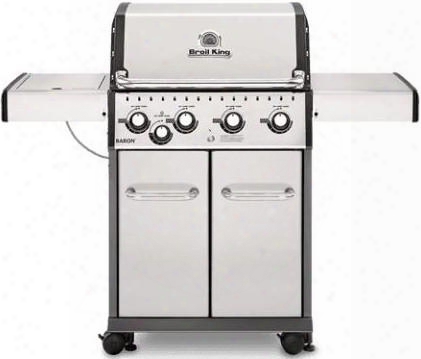 922564 Baron S440 Liquid Propane Gas Grill With 4 Burners 40000 Btu Main Burner Output 10000 Btu Side Burner 444 Sq. In Cooking Area In Stainless