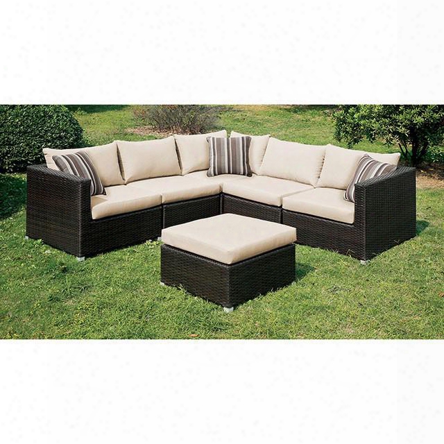 Abion Cm-os1821iv-set Patio Sectional With Ottoman Included Accent Pillows Uv And Water  Resistant In Ivory Cushions/espresso