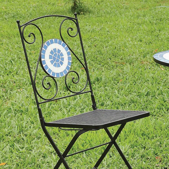 Aster Cm-ot1801-ch-2pk Folding Metal Chair (2/ctn) With Transitional Style Mosaic Fine Points Curved Structure Details Cast Iron Structure In
