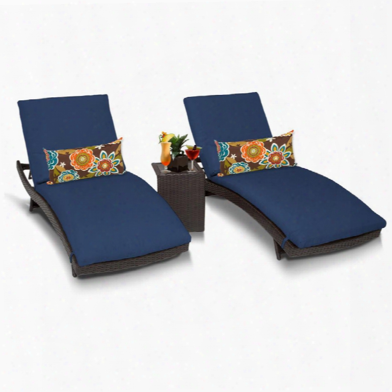 Bali-2x-st-navy Bal Ichaise Set Of 2 Outdoor Wicker Patio Furniture With Side Table With 2 Covers: Wheat And