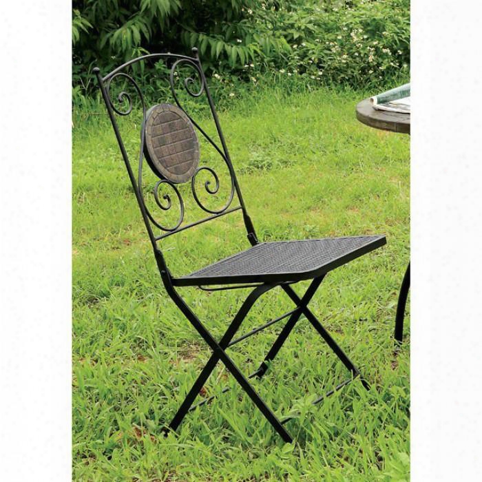 Betim Cm-ot1810-ch-2pk Folding Metal Chair (2/ctn) With Matching Stone Backrest Decorated Stone Backrest Contoured Legs Metal And Concrete In