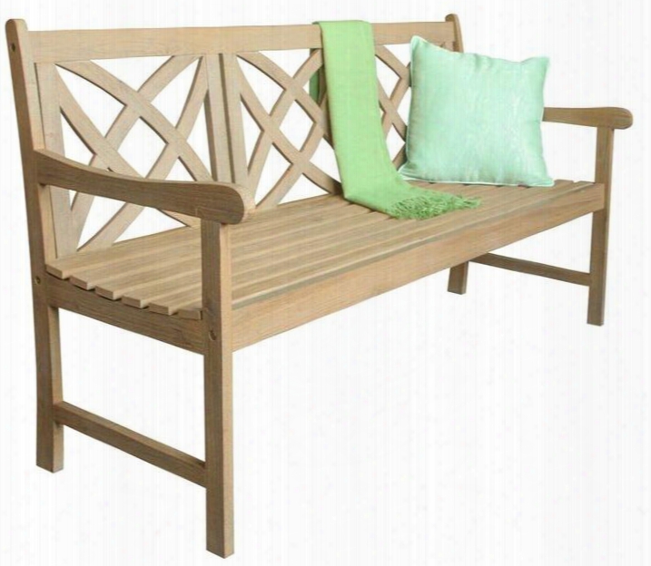 Beverly Collection V1704 57" Outdoor Garden Bench With Decorative Back Ccurved Armrests Acacia Hardwood Materials And Contoured Seat In Sand-splashed