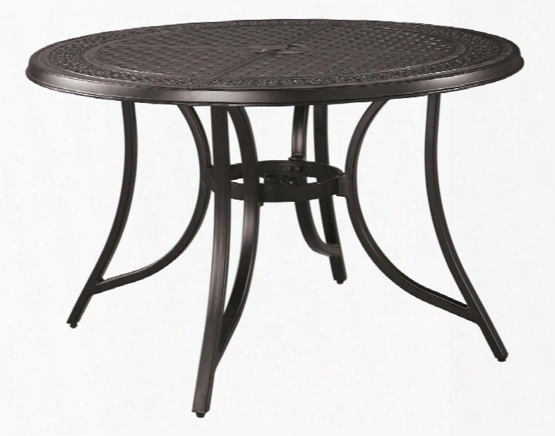 Burnella Collection P456-615 48" Outdoor Round Dining Table With Umbrella Hole Lattice Table Top And Cast Aluminum Frame In Beige And