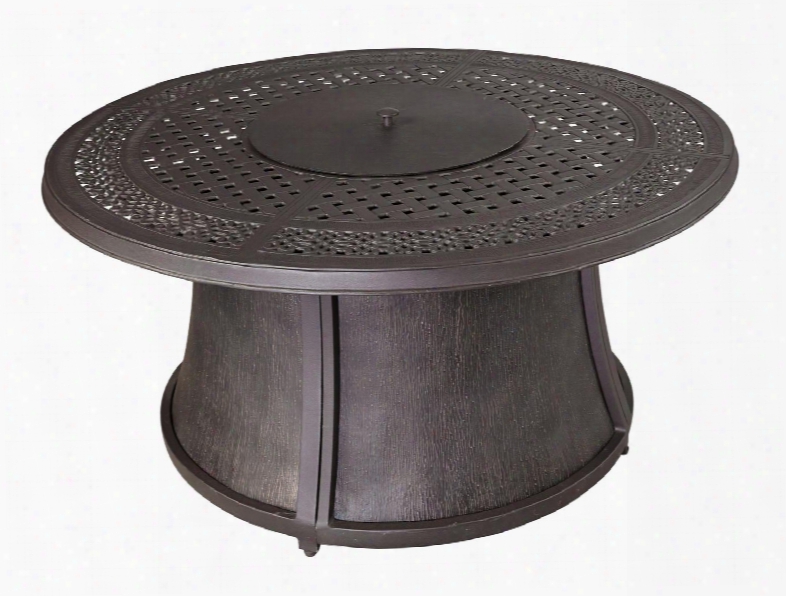 Burnella Collection P456-776tb 48" Outdoor Round Fire Pit Table With Lattice Embossing Cast Aluminum Frame And Csa Aproned 40 000 Btu Burner In