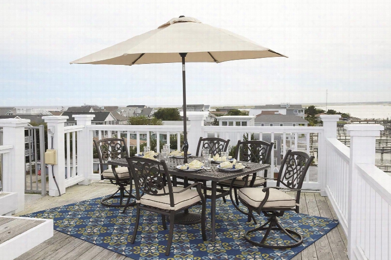 Burnella Collection P456rect4c2scu 8-piece Outdoor Patio Set With Rectangular Dining Table 4 Side Chairs 2 Swivel Chairs And Umbrella With Stand In Beige And