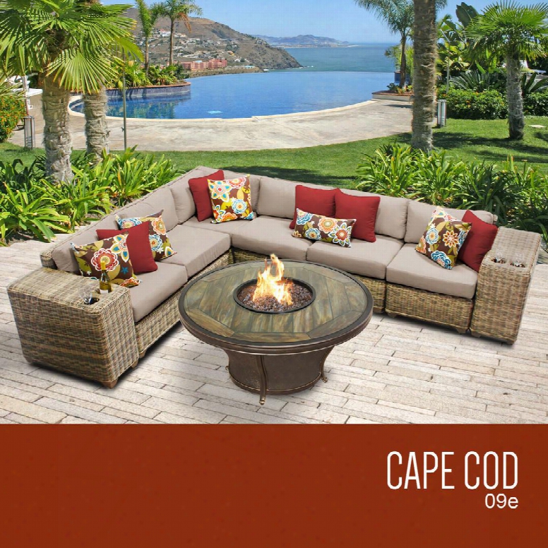 Capecod-09e-wheat Cape Cod 9 Piece Outdoor Wicker Patio Furniture Set 09e With 2 Covers: Beige And