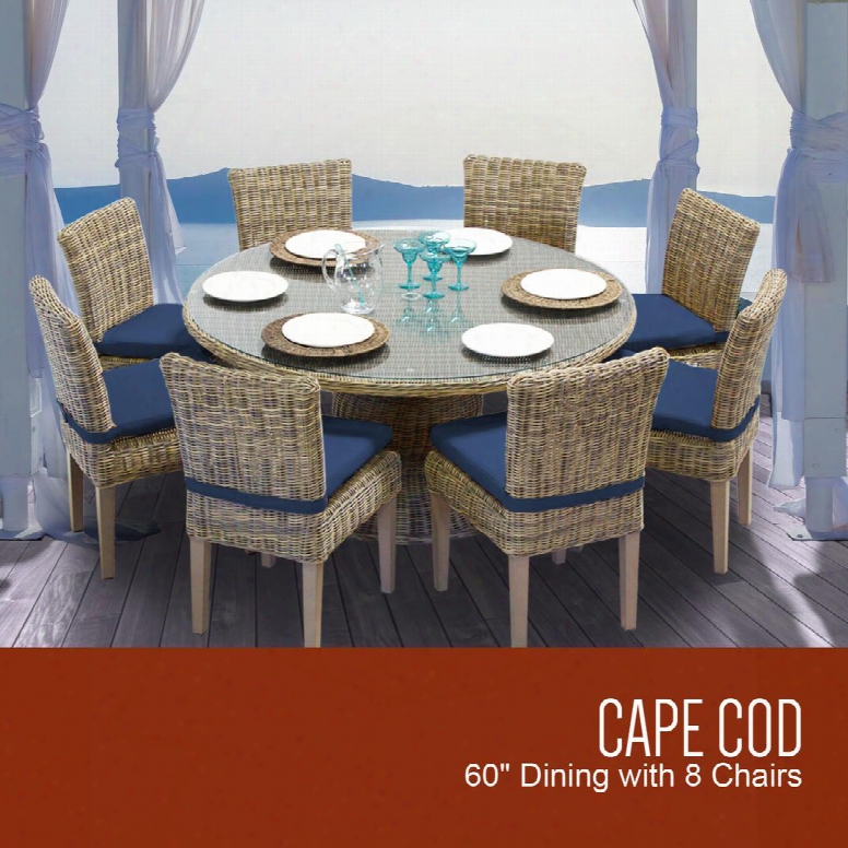Capecod-60-kit-8c-navy Cape Cod Vintage Stone 60 Inc Houtdoor Patio Dining Table With 8 Armless Chairs With 2 Covers: Beige And
