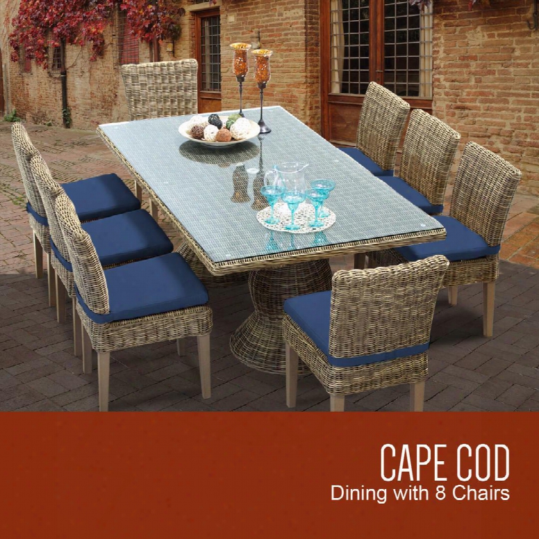 Capecod-rectangle-kit-8c-navy Cape Cod Vintage Stone Rectangular Outdoor Patio Dining Table With 8 Armless Chairs With 2 Covers: Beige And