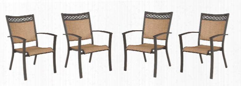 Carmadelia Collection P376-601a (set Of 4) Outdoor Sling Chairs With Rust Free Aluminum Frame Durable Pvc Sling And Powder Coated Finish In Tan And