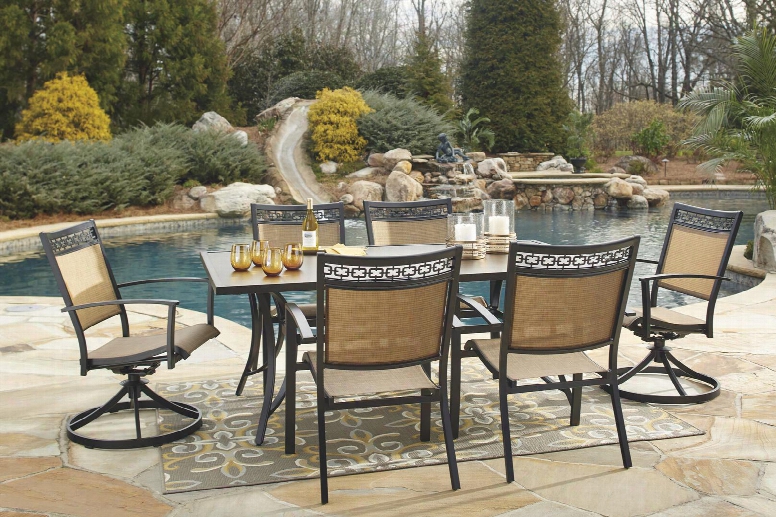 Carmadelia Collection P376rect4c2sc 7-piece Outdoor Patio Set With Rectangular Dining Able 4 Side Chairs And 2 Swivel Chairs In Tan And