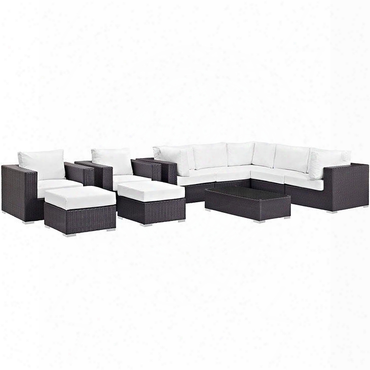 Convene Collection Eei-2169-exp-whi-set 10-piece Outdoor Patio Sectional Set With Coffee Table 3 Armless Chairs 2 Armchairs 2 Corner Sections And 2 Ottomans