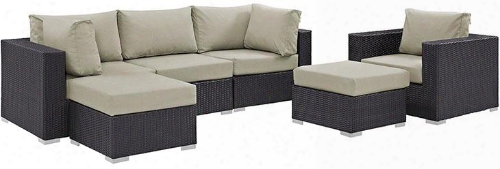 Convene Collection Eei-2207-exp-bei-set 6 Pc Outdoor Patio Sectional Set With Powder Coated Aluminum Frame Waterproof Nonwoven Fabric Inner Cover And