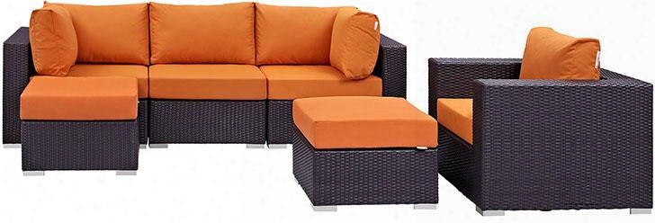 Convene Collection Eei-2207-exp-ora-set 6 Pc Outdoor Patio Sectional Set With Powder Coated Aluminum Frame Waterproof Nonwoven Fabric Inner Cover And
