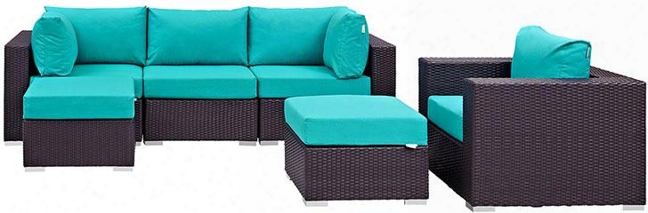 Conve Ne Collection Eei-2207-exp-trq-set 6 Pc Outdoor Patio Sectional Set With Powder Coated Aluminum Frame Waterproof Nonwoven Fabric Inner Cover And