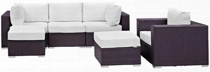 Convene Collection Eei-2207-exp-whi-set 6 Pc Outdoor Patio Sectional Set With Powder Coated Aluminum Frame Waterproof Nonwoven Fabric Inner Cover And