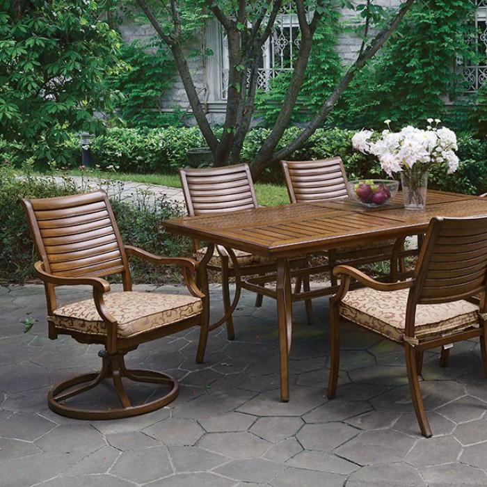 Desiree Cm-ot2126-t Patio Dining Table With Contemporary Style Slatted Table Top Umbrella Ready Patio Table Aluminum Frame In Brown