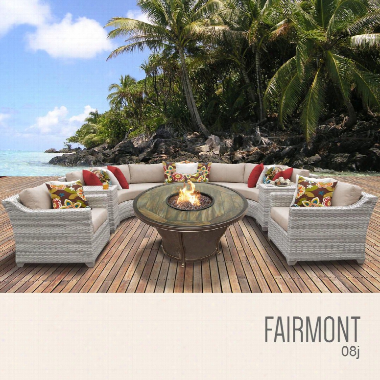 Fairmont-08j-wheat Fairmont 8 Piece Outdoor Wicker Patio Furniture Set 08j With 2 Covers: Beige And