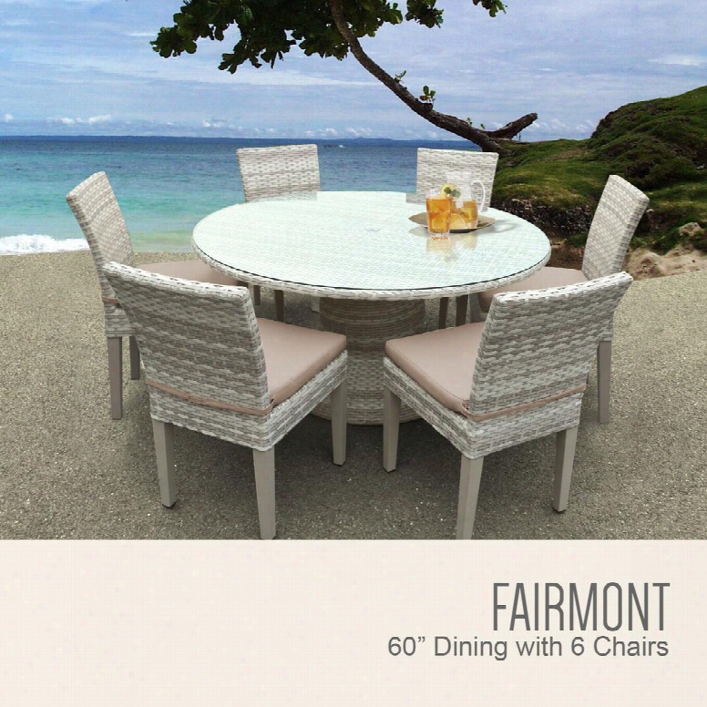 Fairmont-60-kit-6c-wheat Fairmont 60 Inch Outdoor Patio Dining Table With 6 Armless Chairs With 2 Covers: Beige And