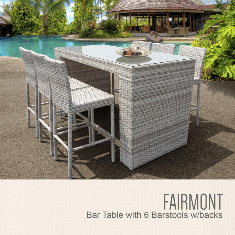 Fairmont-bartable-withback-6 Fairmont 7-piece Outdoor Wicker Bar Table Set With Bar Table And 6