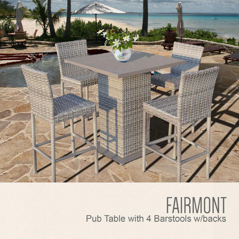 Fairmont-pub-withback-4 5-piece Fairmont Pub Table Set With Pub Table And 4 Bar Stools With