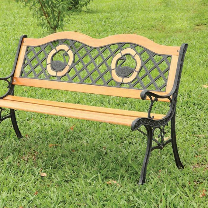 Havasu Cm-ob1804 Patio Wooden Bench With Traditional Style Swan Chair Back Accents Smooth Rolled Arms Weather Resistant In Natural