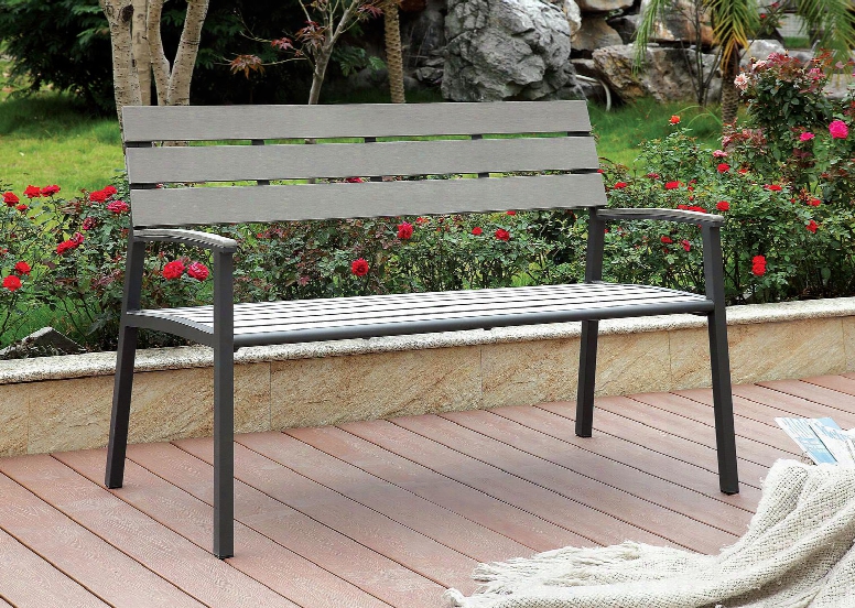 Isha Cm-bn1869gy Outdoor Bench With Transitional Style Slatted Design Aluminum Frame Uv And Water Resistant In