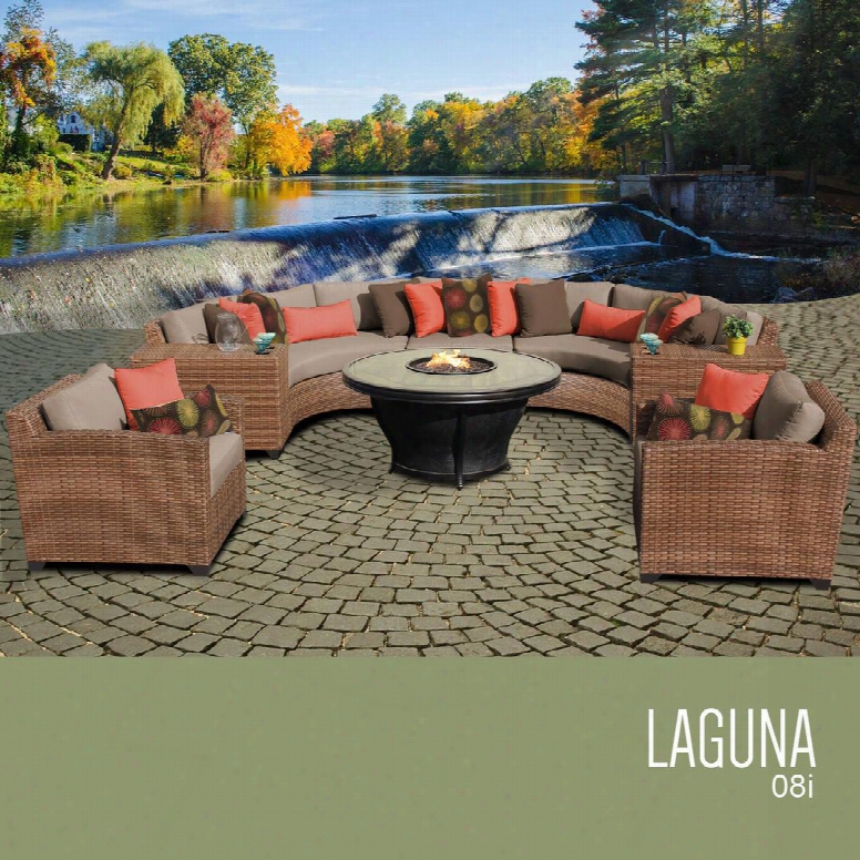 Laguna-08j-wheat Laguna 8 Piece Outdoor Wicker Patio Furniture Concrete 08j With 2 Covers: Wheat And