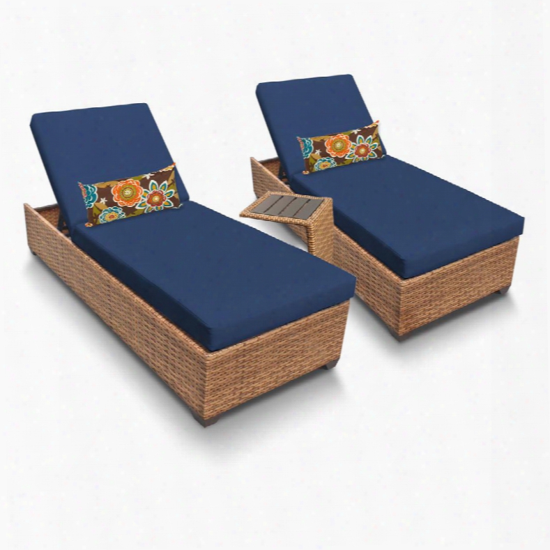 Laguna-2x-st-navy Laguna Chaise Set Of 2 Outdoor Wicker Patio Furniiture With Side Table With 2 Covers: Wheat And