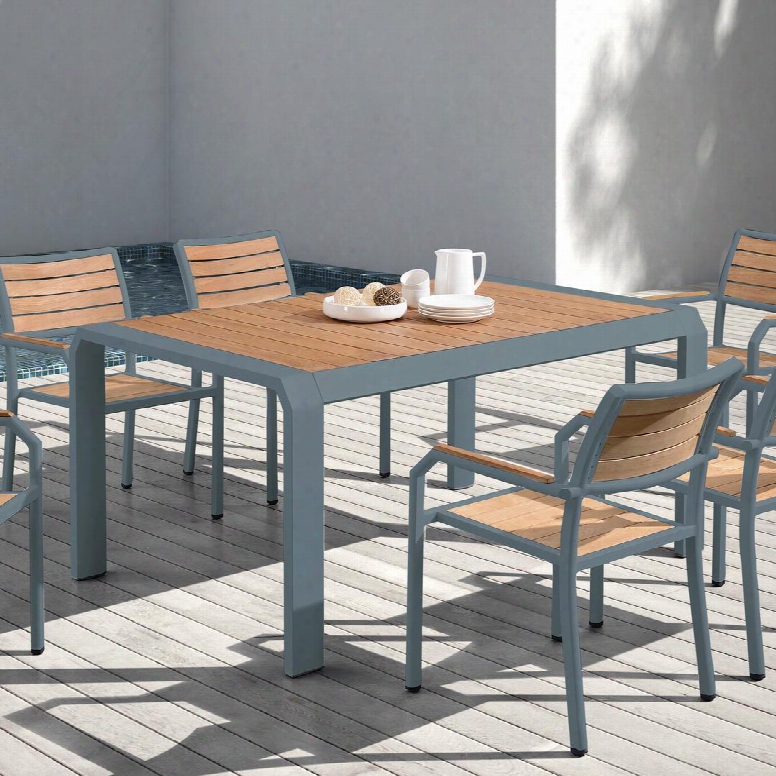 Lcmndigr Minsk Outdoor Patio Dining Table In Gray Powder Coated Finish With Teak Wood