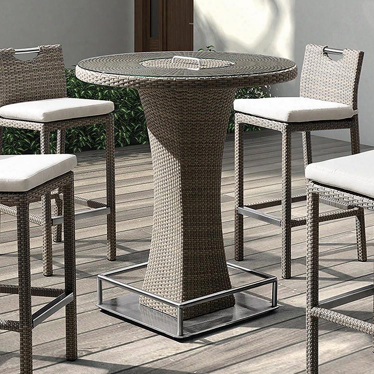 Lcolbttobr Olina Outdoor Brown Rattan Storage Patio Pub Table Iwth Clear Glass Top And Aluminum