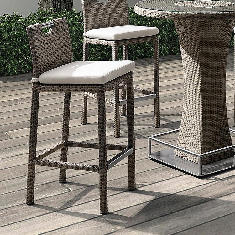 Lcstbabrwh Stewart Outdoor Brown Rattan Patio Barstool With Cream Fabric