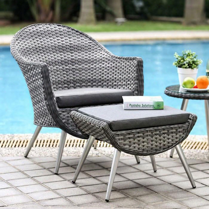 Leena Cm-ot2132 3 Pc. Patio Seating Set With Contemporary Style Silver Tapered Legs 5mm Tempered Glass Top Removable Cushions In Gray Wicker/gray