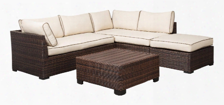 Loughran Collection P300-070 4-piece Outdoor Patio Set With 2pc Sectional Sofa Ottomab And Cocktail Table In Beige And