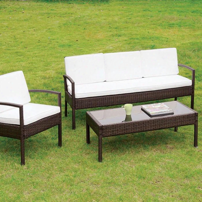 Makenna Cm-os2119 4 Pc. Patio Seating Set With Contemporary Style Includes 1 Coff Ee Table Espresso Wicker Frame 5mm Black Tempered Glass In