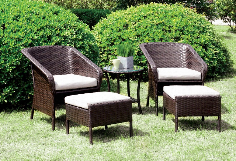 Malinda Cm-ot1846-5pk 5 Pc. Patio Chair Set With Contemporary Style 5mm Tempered Glass Top Espresso Wicker Frame Uv And Water Resistant In