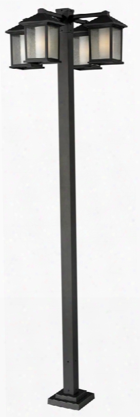 Mesa 524-4-536p-orb 30" 4 Head Outdoor Post Transitional Fusionhave Aluminum Frame With Oil Rubbed Bronze Finish In Clear Seedy Outside; Matte Opal