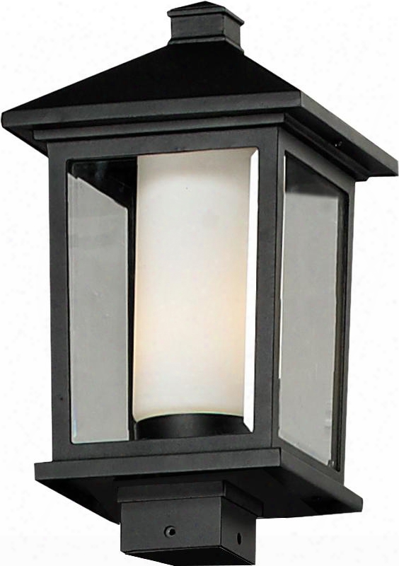 Mesa 538phb-bk 9.5" Oudtoor Post Light Transitional Fusionhave Aluminum Frame With Black Finish In Clear Beveled Outside; Matte Opal