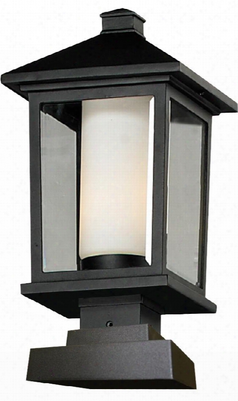 Mesa 538phb-sqpm-bk 9.5" Outdoor Post Light Transitional Fusionhave Aluminum Frame With Black Finish In Clear Beveled Outside; Matte Opal