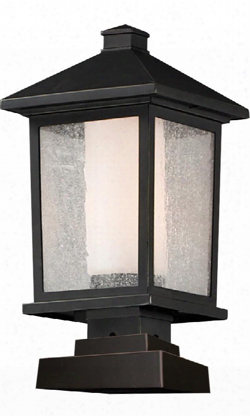Mesa 538phb-sqpm-orb 9.5" Outdoor Post Light Transitional Fusionhave Aluminum Frame With Oil Rubbed Bronze Finish In Clear Seedy Outside; Matte Opal