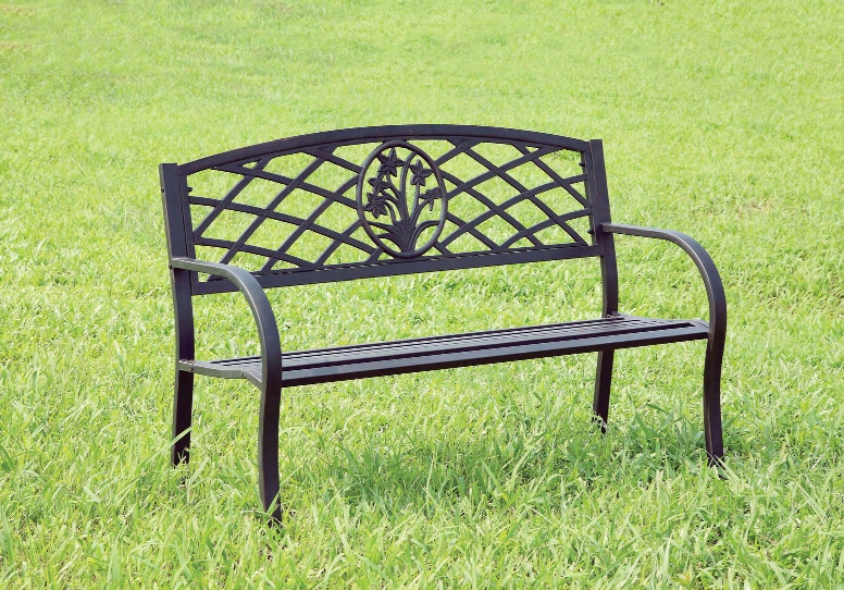 Minot Cm-ob1809 Patio Steel Bench With Slated Seat Steel Black Finish In