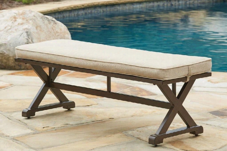 Moresdale Collection P457-600 53" Outdoor Bench With All-weather Fabric Cushion Rectangular Shape Resin Wicker And Aluminum Frame In Brown