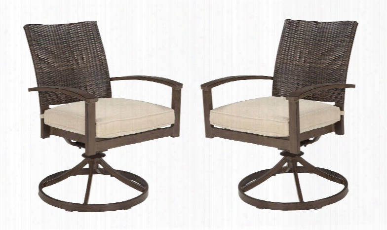 Moresdale Collection P457-602a (set Of 2) Outdoor 36" Swivel Rocker Chairs With All-weather Nuvella Cushion Woven Wicker Back And Aluminum Frame In Brown