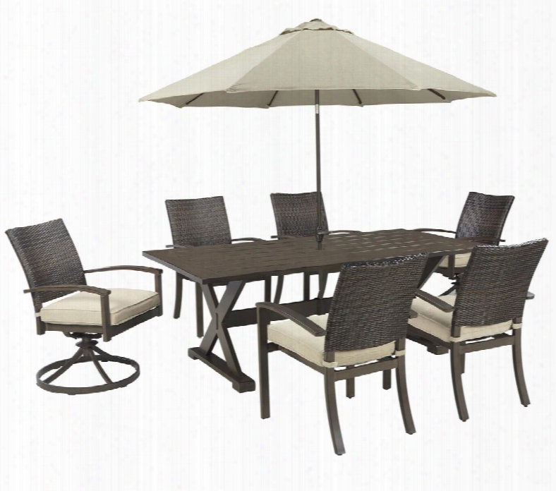 Moresdale Collection P457-t4c2swcu 8-piece Outdoor Patio Set With Dining Table 4 Side Chairs 2 Swivel Chairs And Umbrella With Stand In Beige And